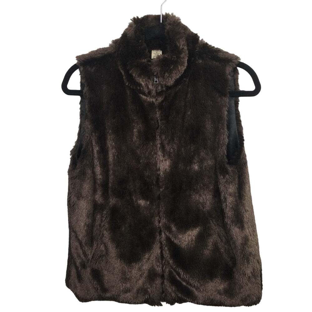 Mixit Y2K Mob Wife Shaggy Retro Mock Neck Faux Fur Full Zip Slash Pocket Vest M